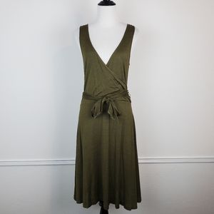 Lauren Ralph Lauren Dress Faux Wrap Silk Surplice Minimalist Neutral Green